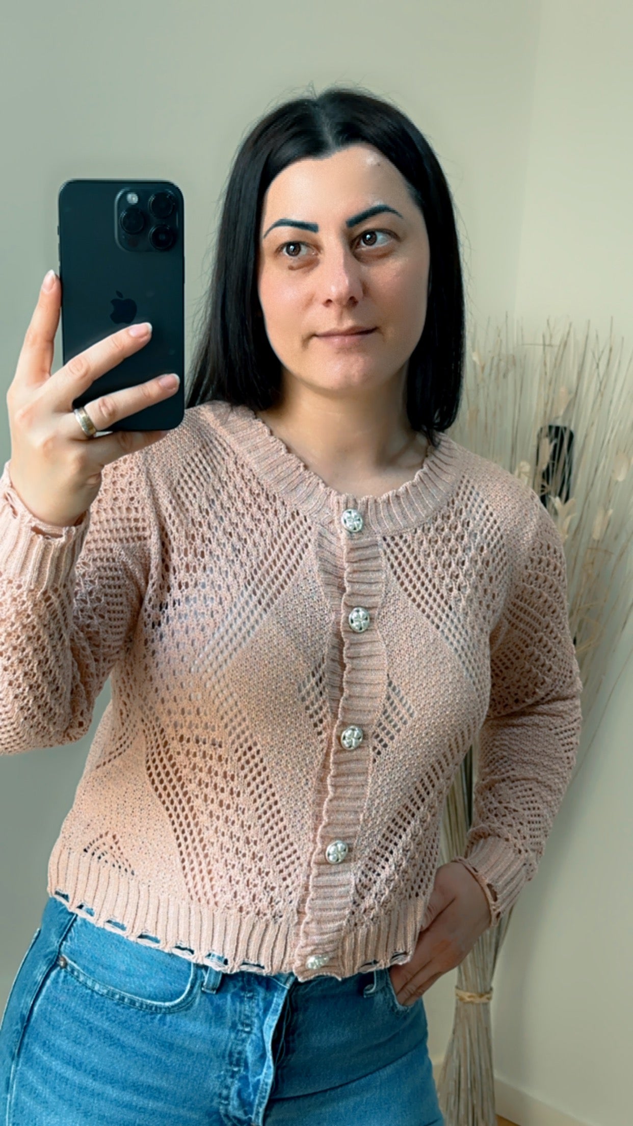 Gilet en crochet Chloé rose poudre